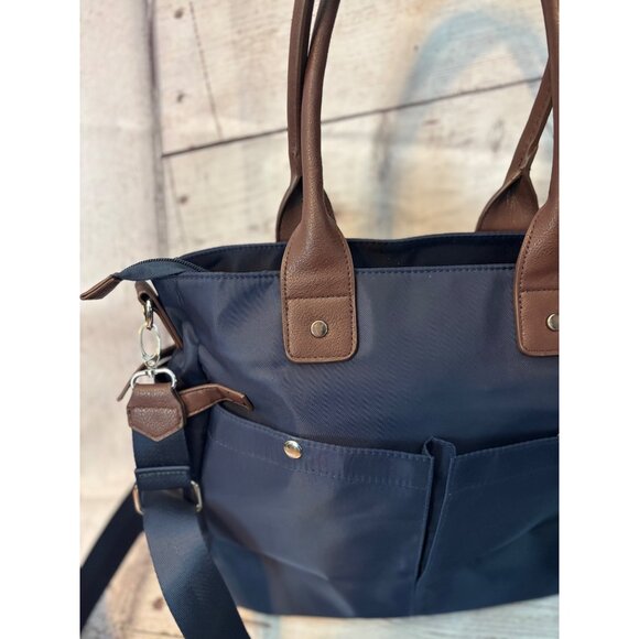 Signature Navy Blue Nylon Large Handbag Crossbody Tote - Picture 2 of 12